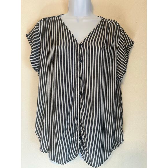 Liz Claiborne WMNS size XXL Vertical Blue & White Stripped Button Down Tank - Picture 1 of 10